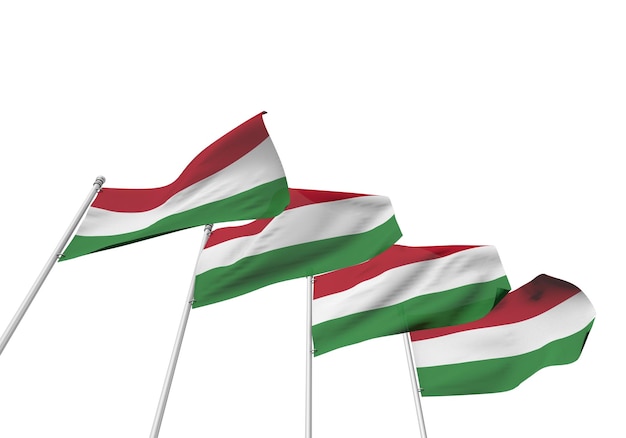 Banderas de Hungría seguidas con un fondo blanco 3D Rendering