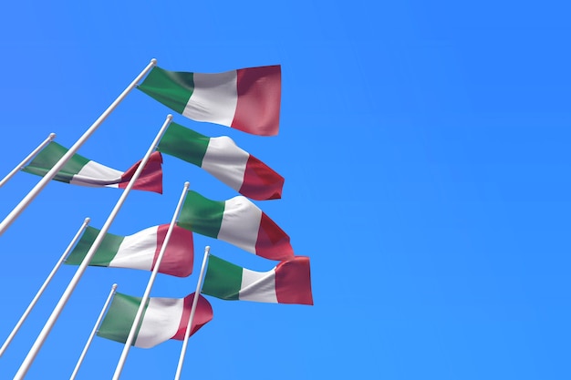 Banderas de Italia ondeando en el viento contra un cielo azul d renderizado