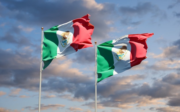 Banderas de México y México. Ilustraciones 3D