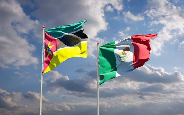 Banderas de Mozambique y México. Ilustraciones 3D