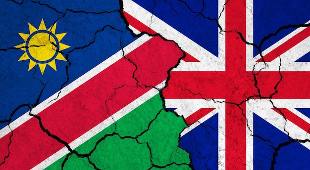 Banderas de Namibia y el Reino Unido sobre el concepto de relación política de superficie agrietada