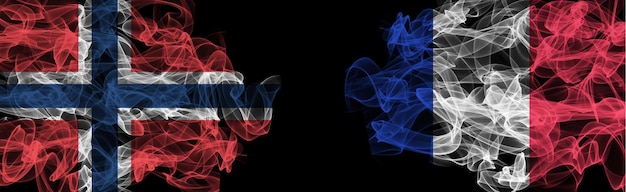 Banderas de Noruega y Francia Noruega vs Francia Banderas de humo