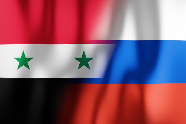 Banderas de Siria y Rusia ilustración 3D