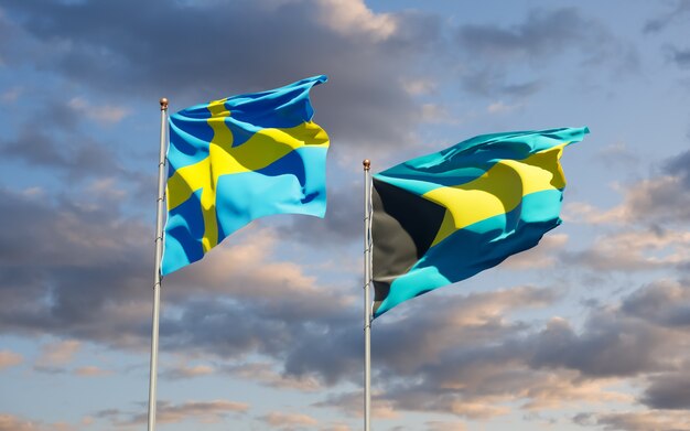 Banderas de Suecia y Bahamas.