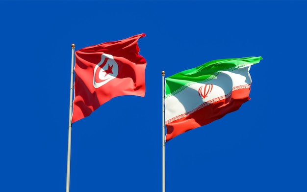 Banderas de Túnez e Irán. Ilustraciones 3D