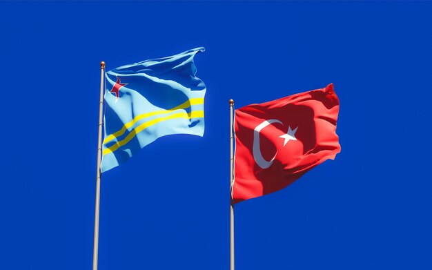 Banderas de Turquía y Aruba. Ilustraciones 3D