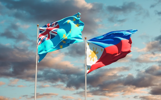 Banderas de Tuvalu y Filipinas. Ilustraciones 3D