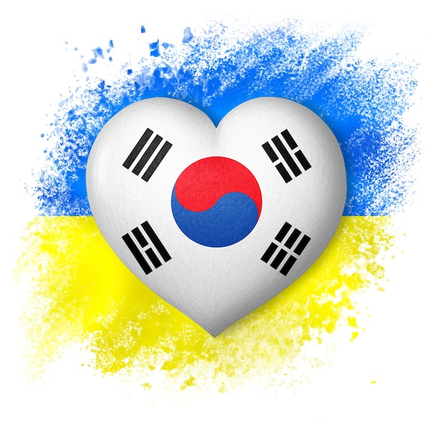 Banderas de Ucrania y Corea del Sur Color del corazón de la bandera