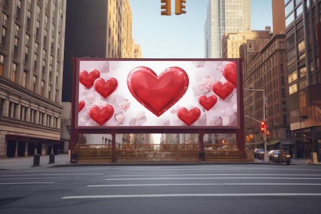 Banderas y vallas publicitarias en la calle del Día de San Valentín
