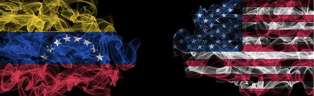 Foto banderas de venezuela y ee. uu. venezuela vs ee. uu. banderas de humo