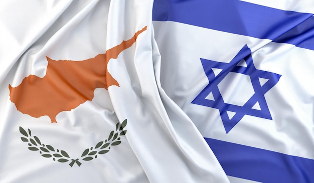 Banderas con volantes de Chipre e Israel Representación 3D