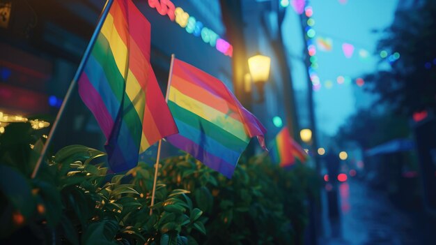 Banderos LGBT que adornan una calle de la ciudad