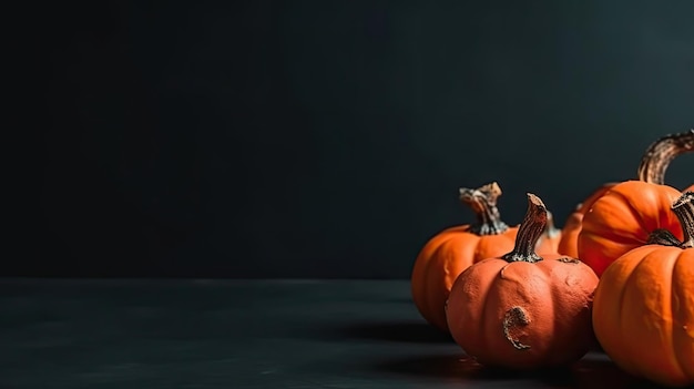 Bando de abóboras laranja em fundo assustador para banner de venda de Halloween