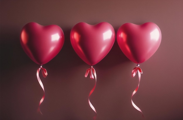 Foto bando de balões de ar de folha em forma de coração coleção decoração de dia dos namorados fundo de festa romântica generative ai