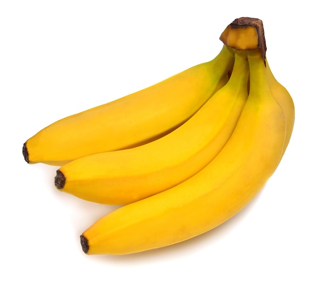 Bando de banana isolado em fundo branco Profundidade de campo perfeitamente retocada na foto Vista superior plana