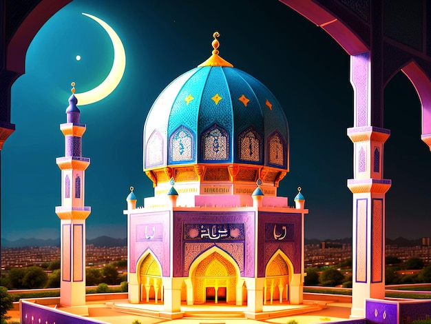 Baner de saludos al Ramadán Kareem en las redes sociales de origen islámico