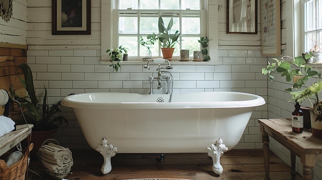 una bañera en un baño con una ventana que dice baño