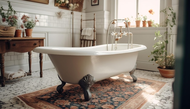 Bañera de lujo lavabo limpio toalla cómoda elegancia generada por IA