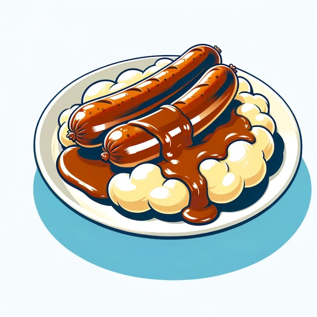 Bangers y mash ilustración de la comida típica británica