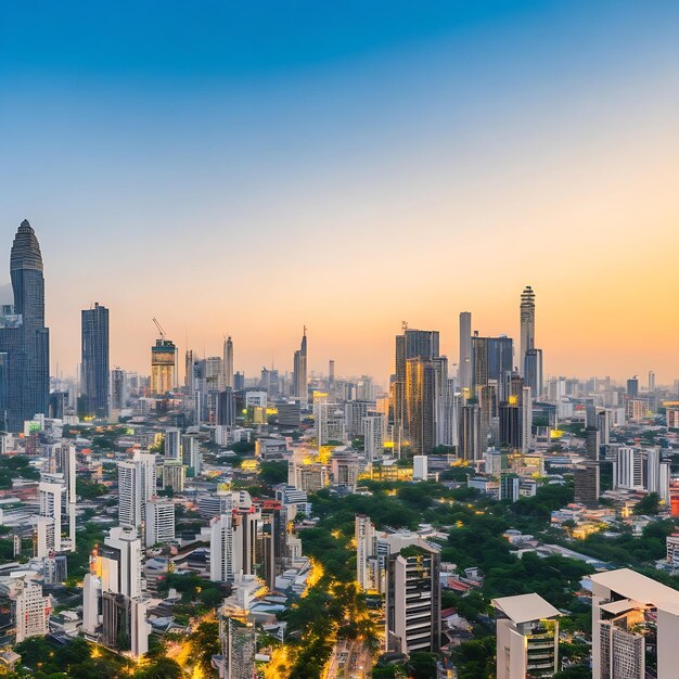 Bangkok business district cityscape com arranha-céu no crepúsculo tailandês