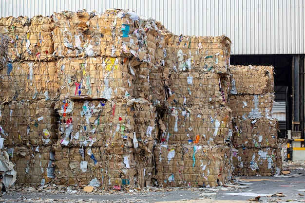 Bangkok Tailandia 10 DE JUNIO DE 2020 Montón de papel y cartón en la planta de papel de la industria de reciclaje