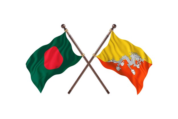 Bangladesch gegen Bhutan Flaggen Hintergrund