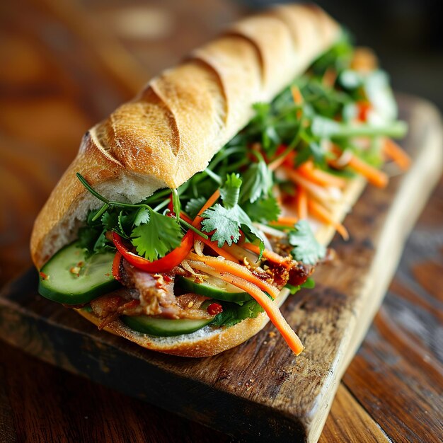 Foto banh mi geschmacksvolles vietnamesisches fleisch und veggie baguette