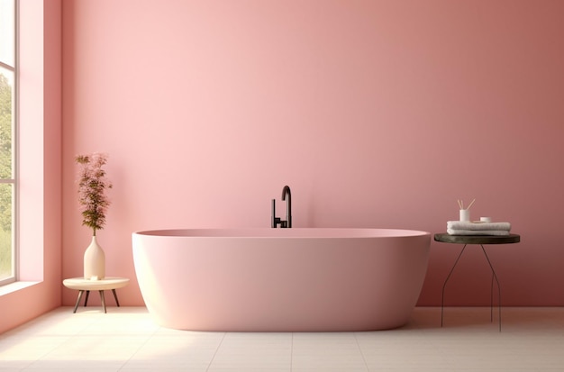 Banheira em banheiro de estilo moderno com Generative AI