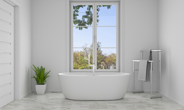 Banheira interior de casa de banho, renderização em 3d