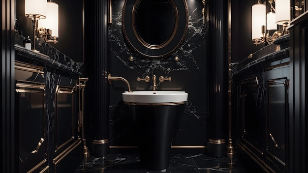 Banheiro de luxo com fundo conceito preto Generative AI