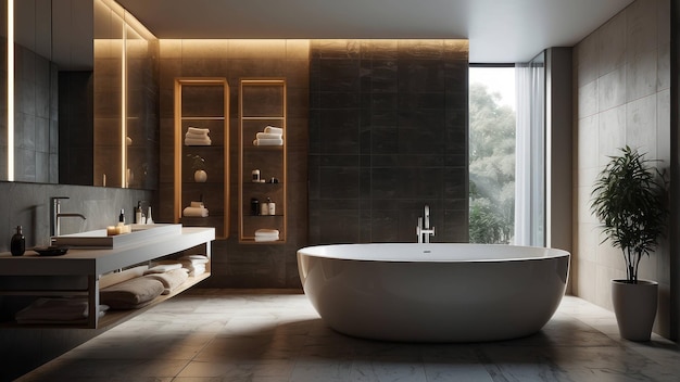 Banheiro elegante com banheira independente
