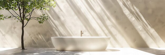 Banheiro moderno de luxo com banheira branca Design limpo e elegante vegetação interior