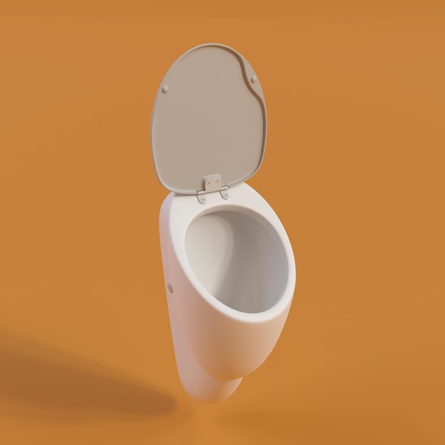 Banheiro público masculino mictório monocromático em renderização 3d de fundo laranja