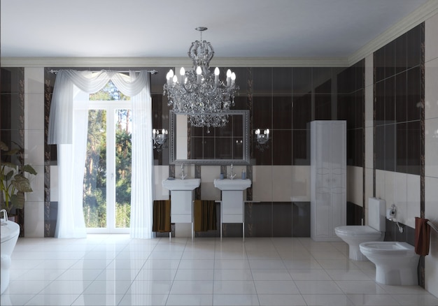 Banheiro, visualização de interiores, ilustração 3d
