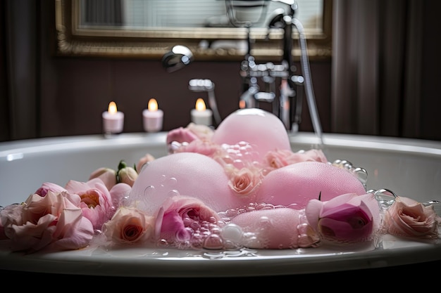 Foto banho de espuma sereno com espuma perfumada na água criada com ia generativa