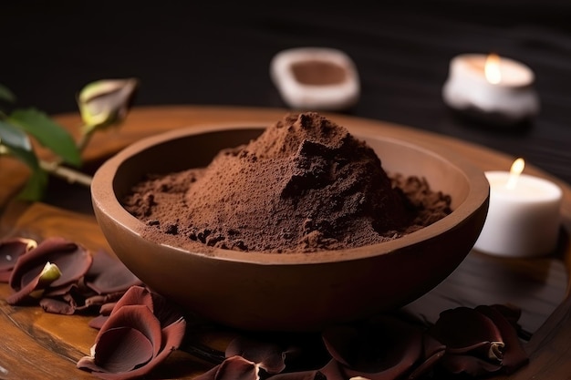 Banho de lama de chocolate com mistura de chocolate e cacau em pó para tratamento luxuoso da pele