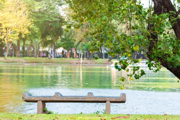 Foto bank am schwimmbad im park