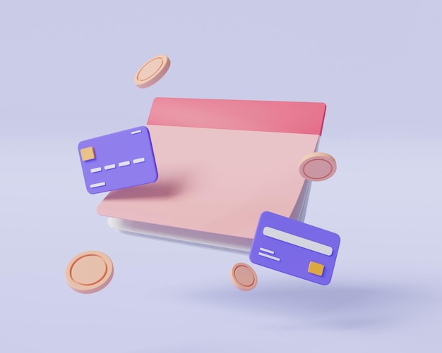 Bankkontobuch mit Bleistift Passbuch Geld sparen Online-Zahlung Finanzgeschäft Geschäftstransaktionskonto und Sparen Konzept Münzen Bankwesen 3D-Render-Illustration