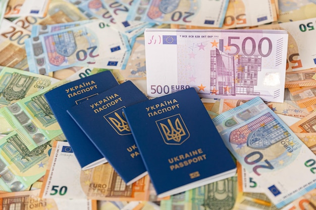Banknoten polnische Zloty-Banknoten mit Münzen Grosz mit ukrainischem Pass