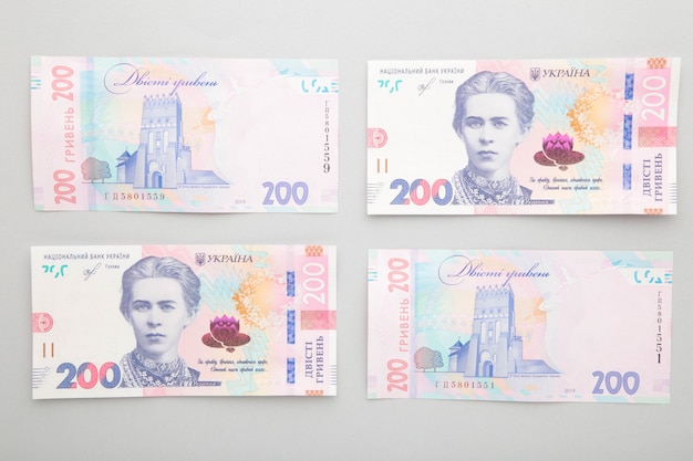 Banknoten Ukraine 200 Griwna auf grau