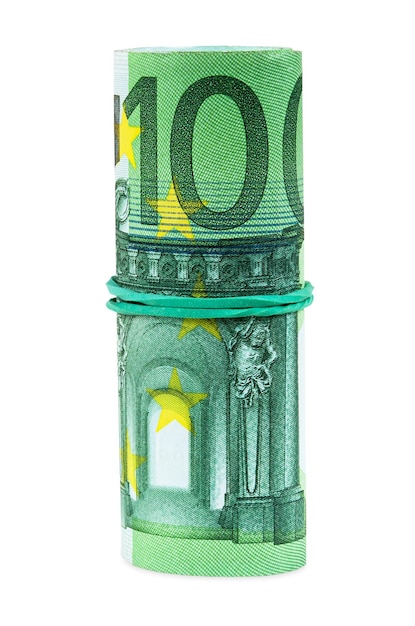 Banknoten von 100 Euro mit Gummi gerollt