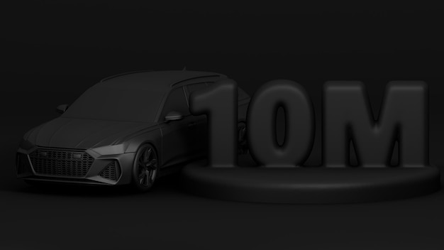 Banner 3D con 1 millón de seguidores Gracias por suscribirse Escena con renderizado 3d de automóvil negro