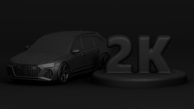 Banner 3D com seguidores 2K Obrigado por se inscrever Cena com renderização 3d de carro preto