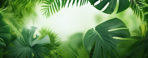 Banner abstracto verano selva tropical bosque hojas follaje fondo verde plantas exóticas con