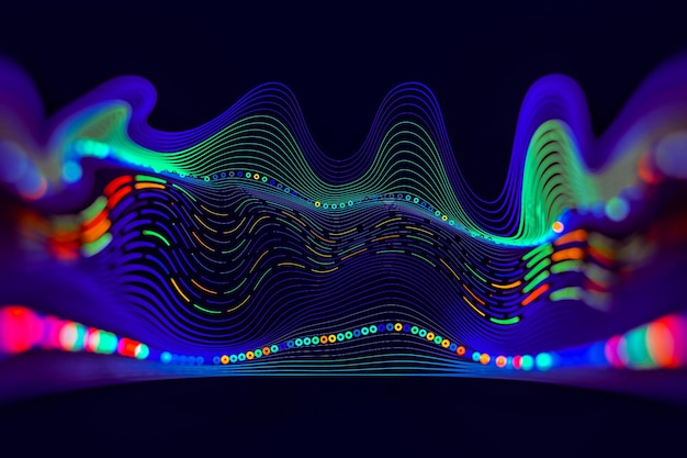 Banner de alta tecnología futurista Data Science fondo tecnológico abstracto en colores vibrantes con ondas borrosas