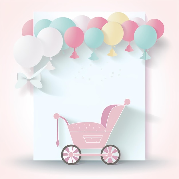 Foto banner de baby shower con cohete de dibujos animados y globos