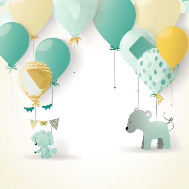 Foto banner de baby shower con cohete de dibujos animados y globos