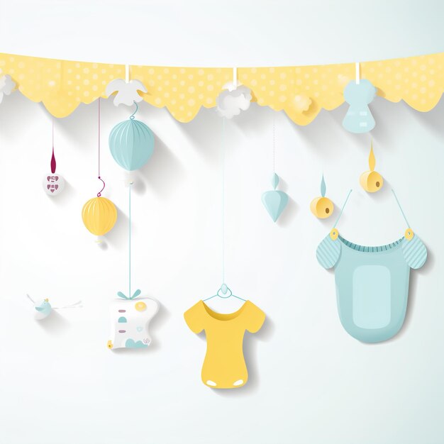 Banner de baby shower con cohete de dibujos animados y globos