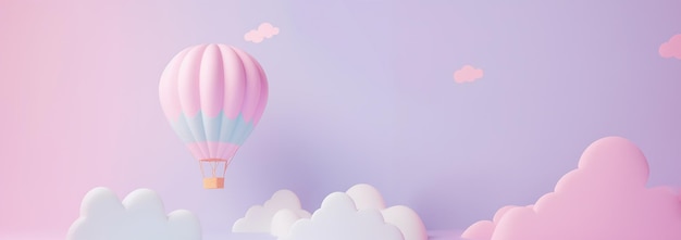 Banner Balão de ar quente pastel bonito voando no ar Ilustração de projeto de cena com ar quente