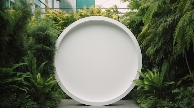 Banner blanco vacío con espacio simulado blanco de letrero en espacio de pared de plantas para texto